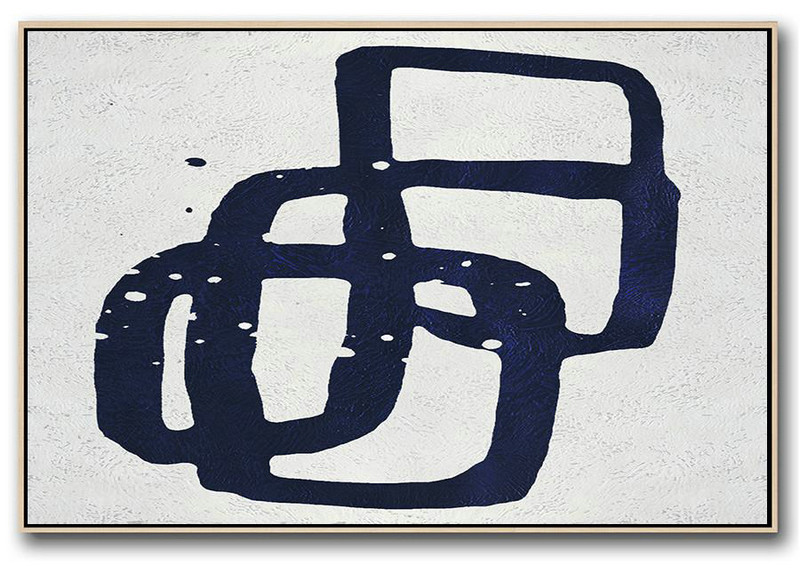 Abstract Artwork Online,Horizontal Navy Painting Abstract Minimalist Art On Canvas,Large Abstract Art Handmade Acrylic Painting